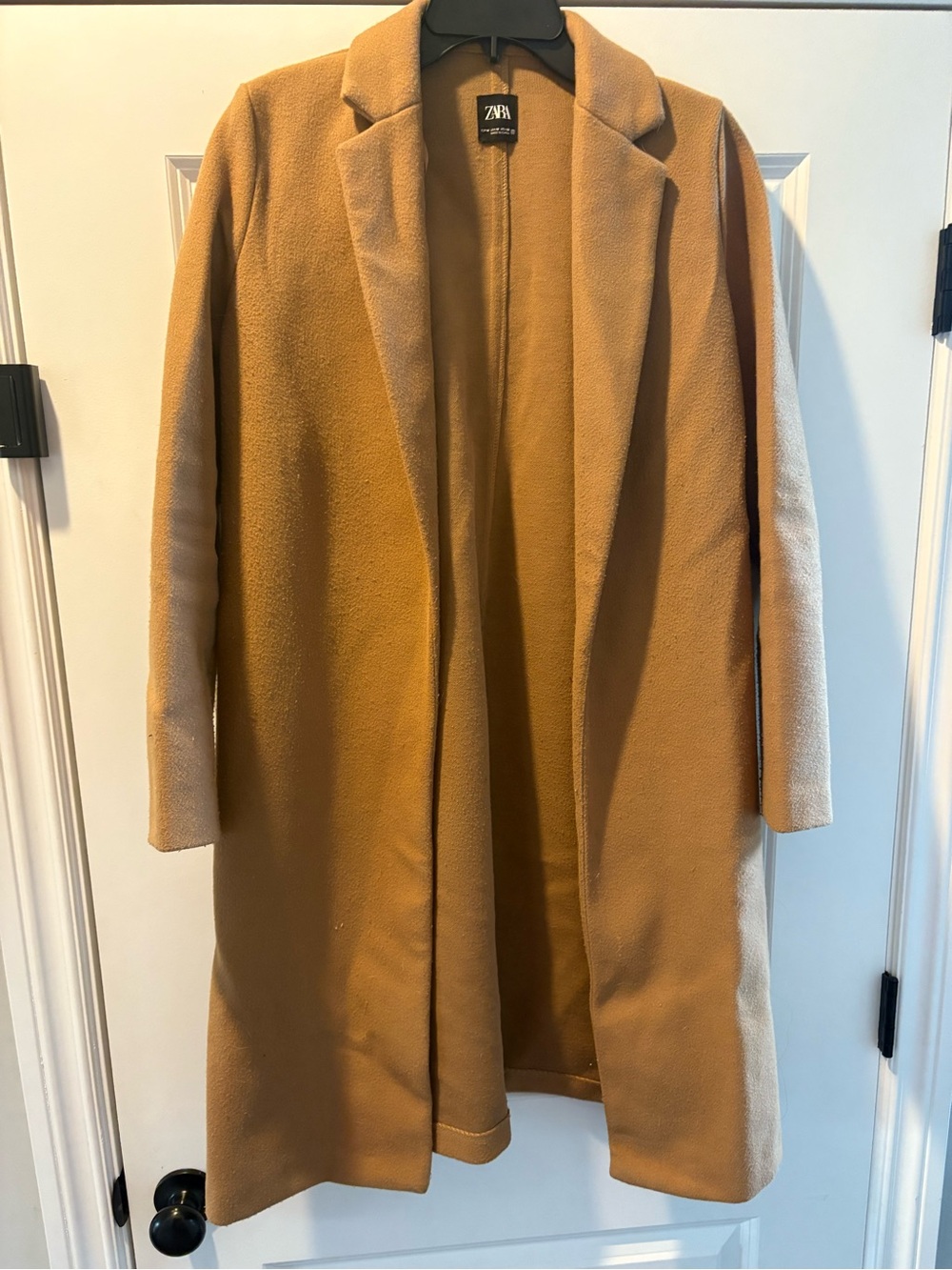 Zara women's Camel/Tan Single-Breasted Long Trench Coat